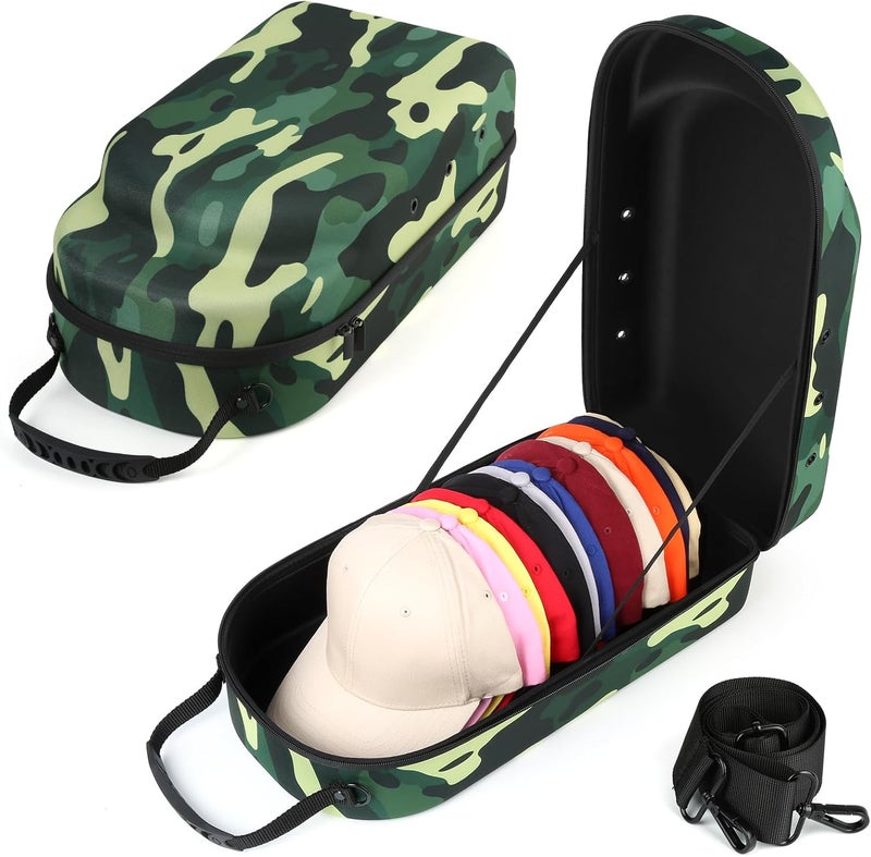GERMUN Hard baseball hat case, Hat Carrier Travel Case with Adjustable Shoulder Strap, Hat cap case for 12 Baseball Caps - Perfect for Traveling & At-Home Storage (Camo Green) - Image 1